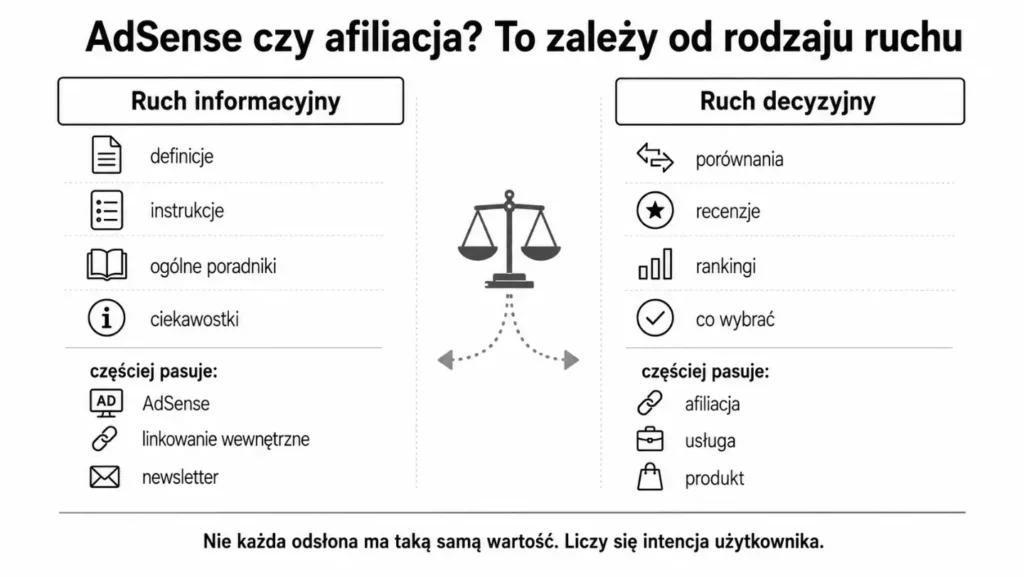 Porównanie ruchu informacyjnego i decyzyjnego w monetyzacji strony